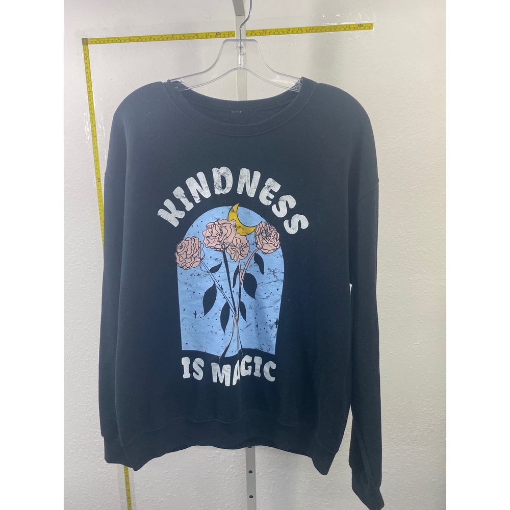 Fifth Sun Kindness‎ Is Magic Black Graphic Sweatshirt Roses Moon Sleeve Print M